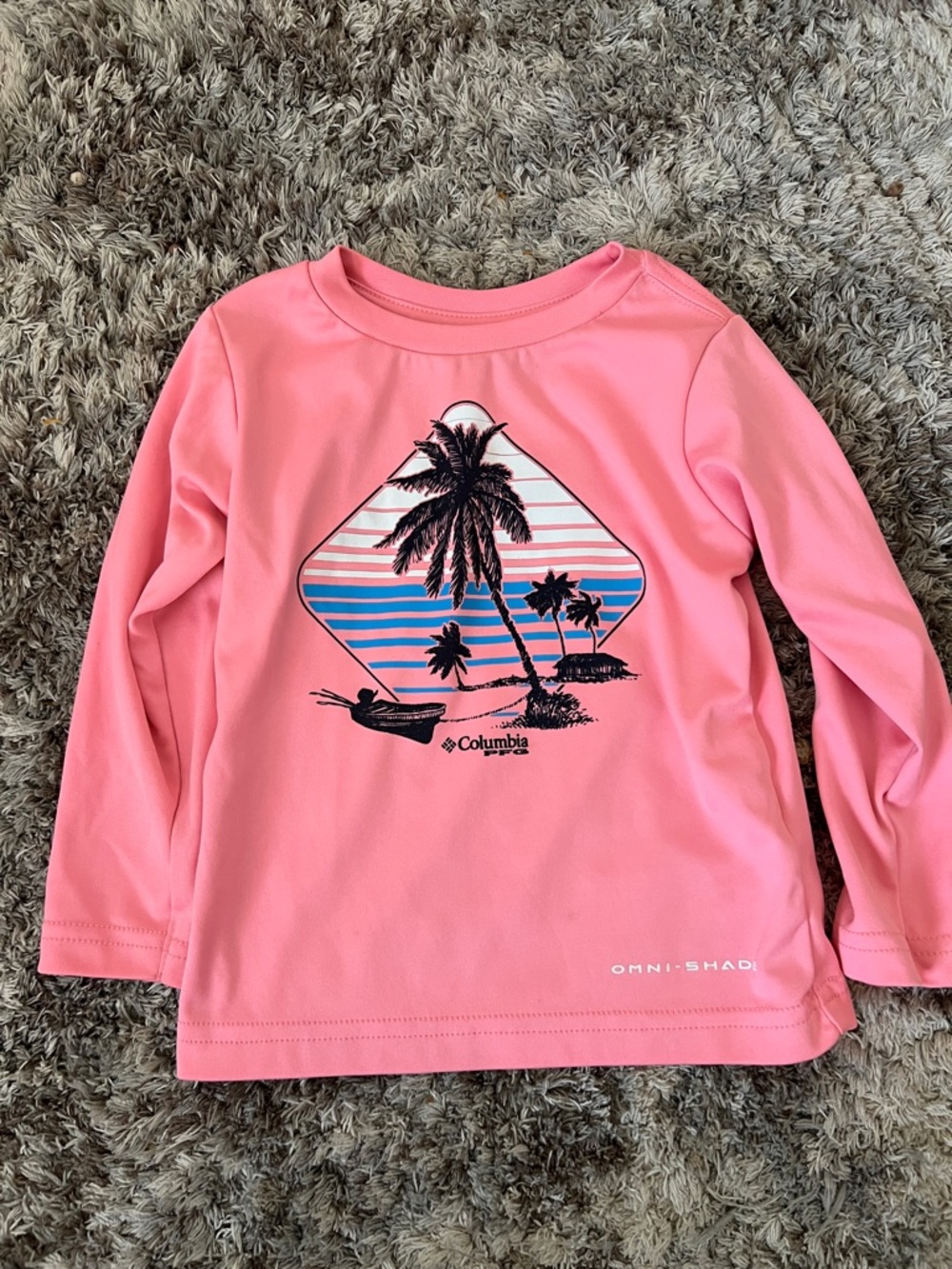Columbia Pink Long-Sleeve Kids' Rash Guard with Tropical Graphic